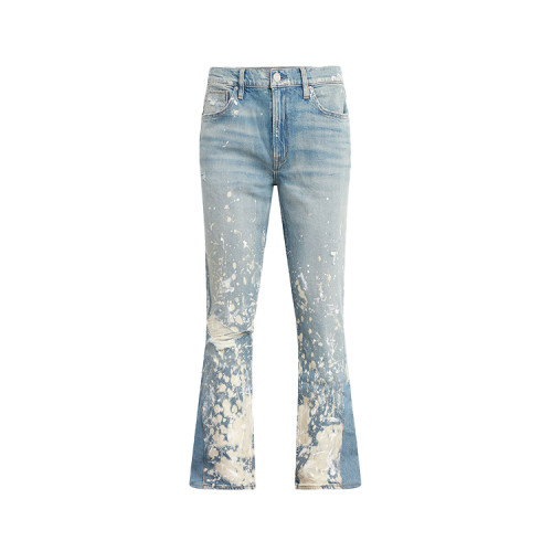 Custom high quality men fashion jeans washed splatter painted men denim jeans pants