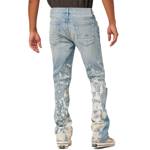 Custom high quality men fashion jeans washed splatter painted men denim jeans pants