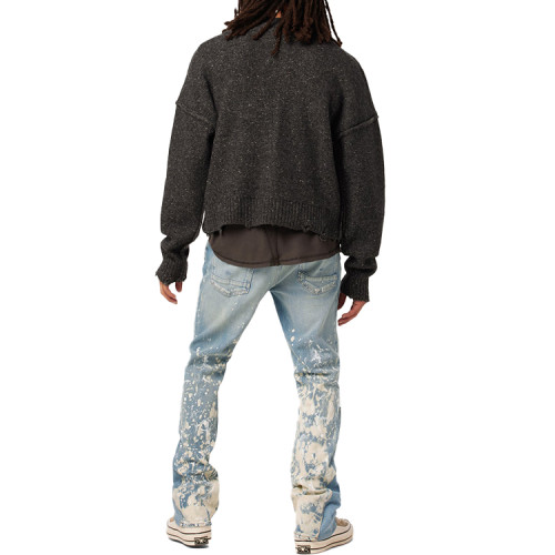 Custom high quality men fashion jeans washed splatter painted men denim jeans pants