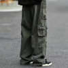 Custom men's multi-pocket button loose wide leg slacks hip hop vintage design cargo pants