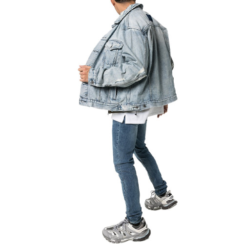 Custom vintage distress washed light color denim Jackets casual workwear trendy Men's Jackets