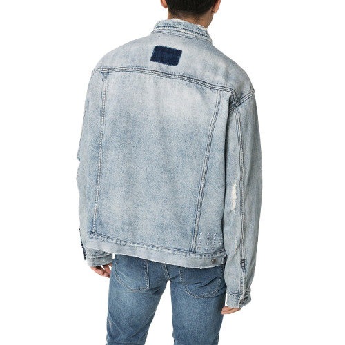 Custom vintage distress washed light color denim Jackets casual workwear trendy Men's Jackets