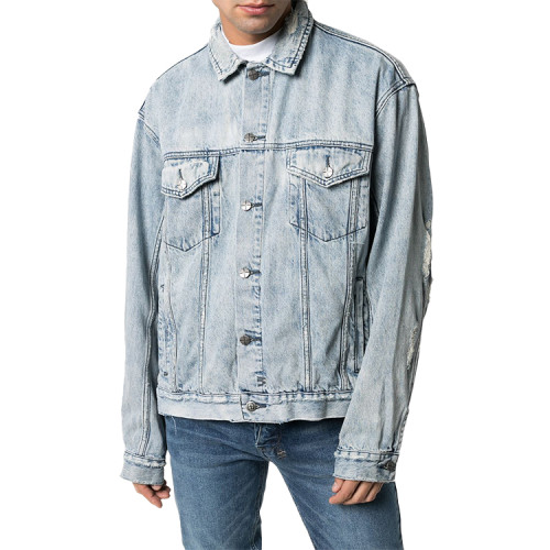 Custom vintage distress washed light color denim Jackets casual workwear trendy Men's Jackets