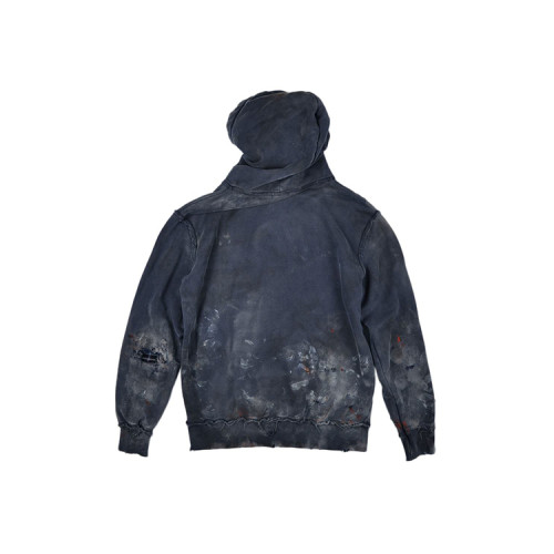 Custom vintage wash ripped hoodies men fashion streetwear paint splatter hoodies distressed hoodies