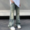 Custom men's straight denim washed cargo jeans pants big pocket in side decoration man jeans