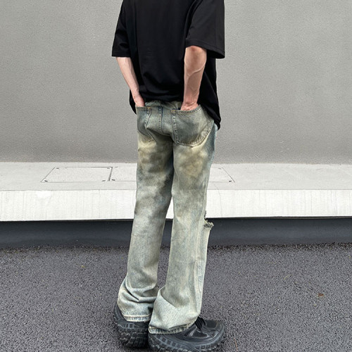 Custom designer mens jeans fashion vintage streetwear ripped loose casual trousers jeans