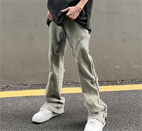 Custom popular soft high street fashion mens denim side zipper jeans hiphop pants for men