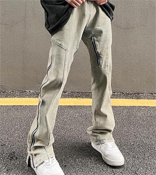 Custom popular soft high street fashion mens denim side zipper jeans hiphop pants for men