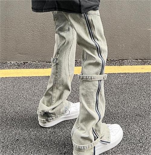 Pants manufacturer | Side zipper denim pants | Mens vintage washed pants | High street fashion pants