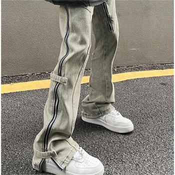 Custom popular soft high street fashion mens denim side zipper jeans hiphop pants for men