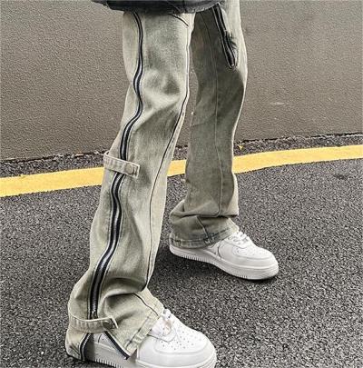 Pants manufacturer | Side zipper denim pants | Mens vintage washed pants | High street fashion pants