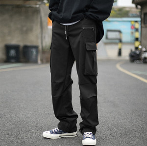 Custom men's trendy cropped pants solid color youth popular straight pants wide leg overalls