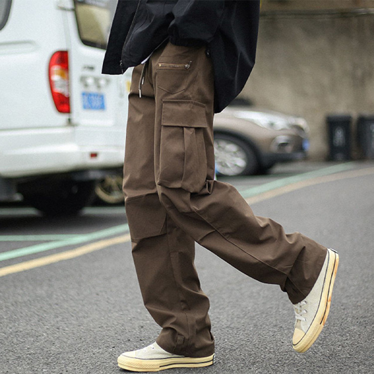 men's trendy cropped pants solid color youth popular straight pants 