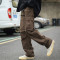 Custom men's trendy cropped pants solid color youth popular straight pants wide leg overalls