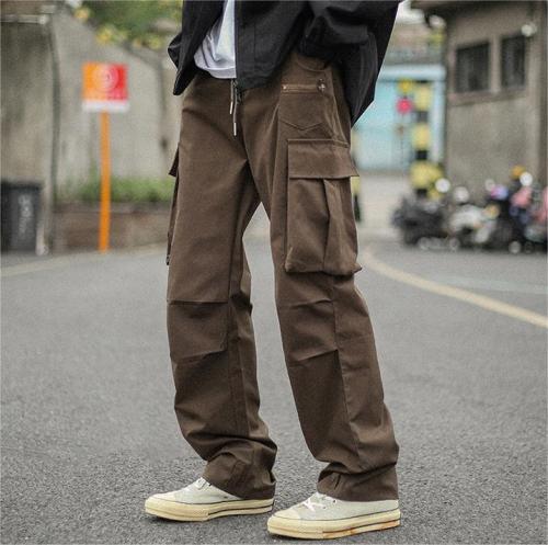 Pants manufacturer | Men's solid color pants | Wide leg straight pants | Multi pockets cargo pants