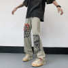 Custom high street jeans men's retro slim straight leg versatile wide leg dgt print pants trend