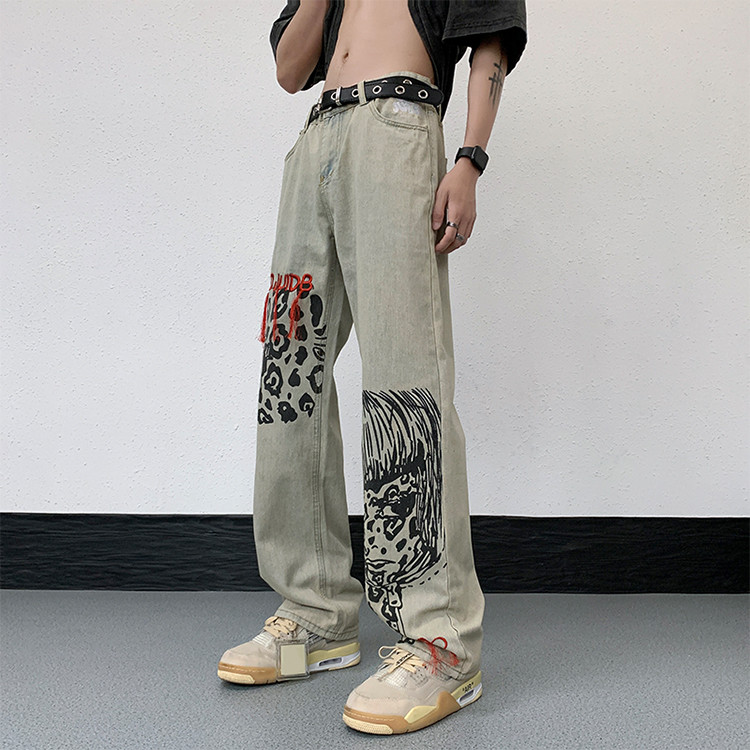 men's retro slim straight leg versatile wide leg dgt print pants