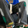 Custom hip hop jeans men's slim straight elastic waistband wide leg paint DGT printed trend pants