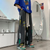 Custom hip hop jeans men's slim straight elastic waistband wide leg paint DGT printed trend pants
