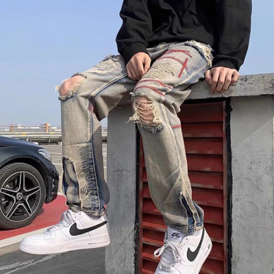 Pants manufacturer | Men's ripped pants | Street patch pants | High quality embroidered denim pants