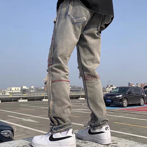 Pants manufacturer | Men's ripped pants | Street patch pants | High quality embroidered denim pants