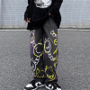 Custom new graffiti high quality jeans pants sub loose straight wide leg trend denim jeans