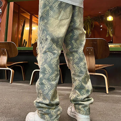 OEM pants | Printed pants | Blue denim pants | Vintage pants | Ripped denim pants | Straight pants