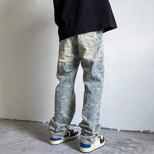 OEM pants | Printed pants | Blue denim pants | Vintage pants | Ripped denim pants | Straight pants