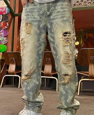 OEM pants | Printed pants | Blue denim pants | Vintage pants | Ripped denim pants | Straight pants