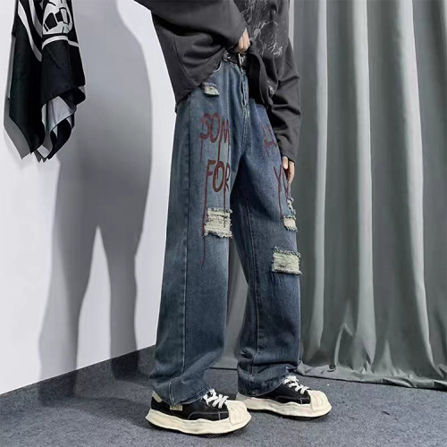 Pants manufacturer | Mens blue denim pants | Digital printed pants | Streetwear ripped pants