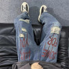 Custom vintage style high quality letters printed jeans pants sublimation digital mens pants jeans