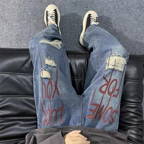 Pants manufacturer | Mens blue denim pants | Digital printed pants | Streetwear ripped pants