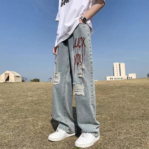 Pants manufacturer | Mens blue denim pants | Digital printed pants | Streetwear ripped pants