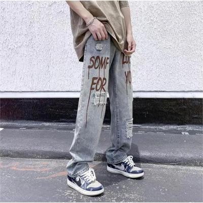 Custom vintage style high quality letters printed jeans pants sublimation digital mens pants jeans