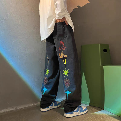 Pants manufacturer | Mens embroidered pants | Acid washed denim pants | Straight oversized pants