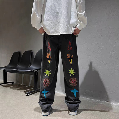 Pants manufacturer | Mens embroidered pants | Acid washed denim pants | Straight oversized pants