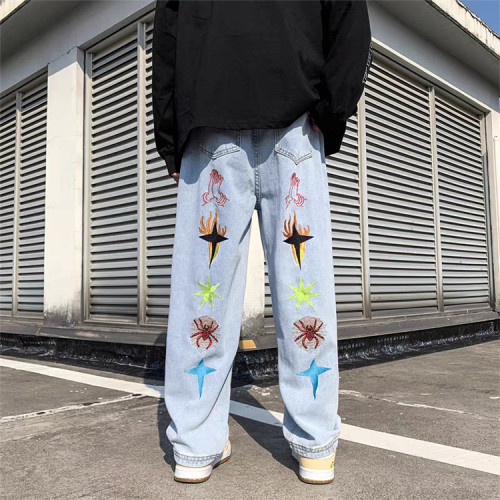 Pants manufacturer | Mens embroidered pants | Acid washed denim pants | Straight oversized pants