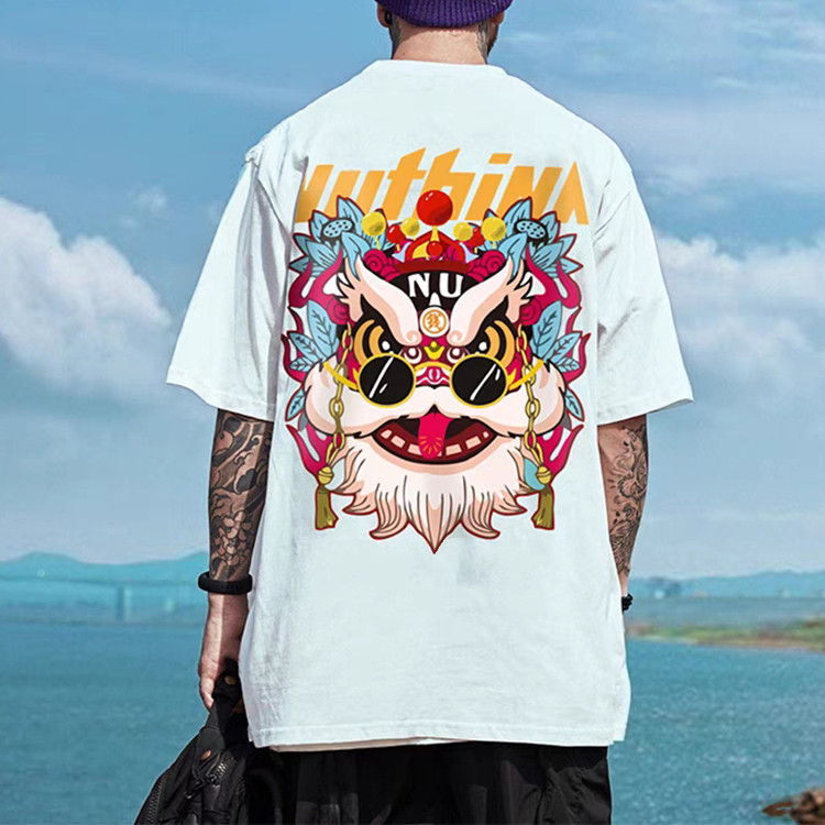 Summer Chinese style trend lion head print tshirt