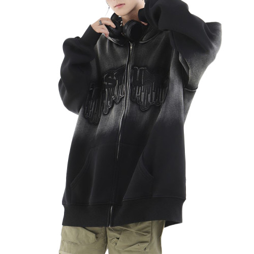 Hoodies manufacturer | Mens winter thicken hoodie | Street wash hoodie | Patch embroidery zip hoodie