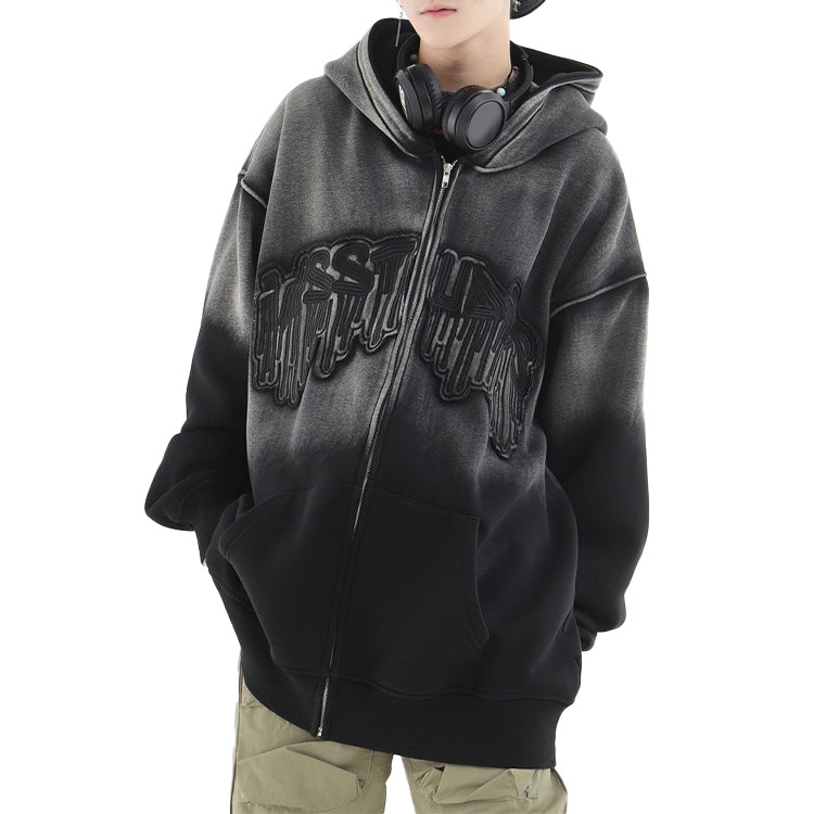 men's hoodie high quality puff print zipper hoodie