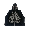 Custom Men's loose trend pullover bones rhinestone full zip street style cotton hoodies