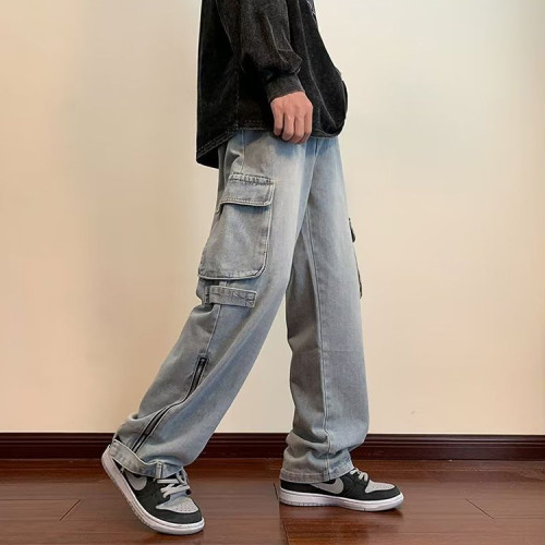 Pants manufacturer | Mens straight leg pants | Streetwear cargo denim pants | Vintage washed pants