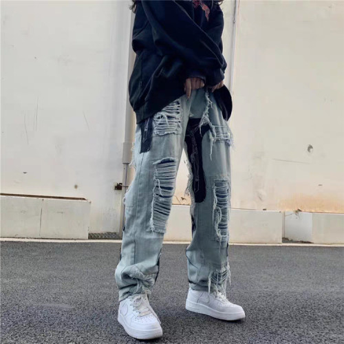 Pants manufacturer | Applique embroidery pants | Mens washed denim pants | Street ripped pants