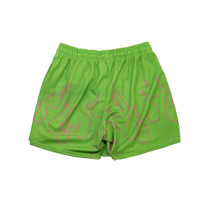 Custom flame logo double layer summer sports basketball shorts polyester mesh quick dry men's shorts