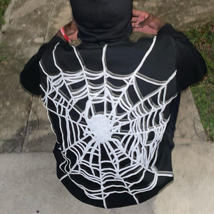 Custom Oversized Spider Web Logoheavy weight puff print hoodie pullover 3d puff printing sweatshirts hoodies for men