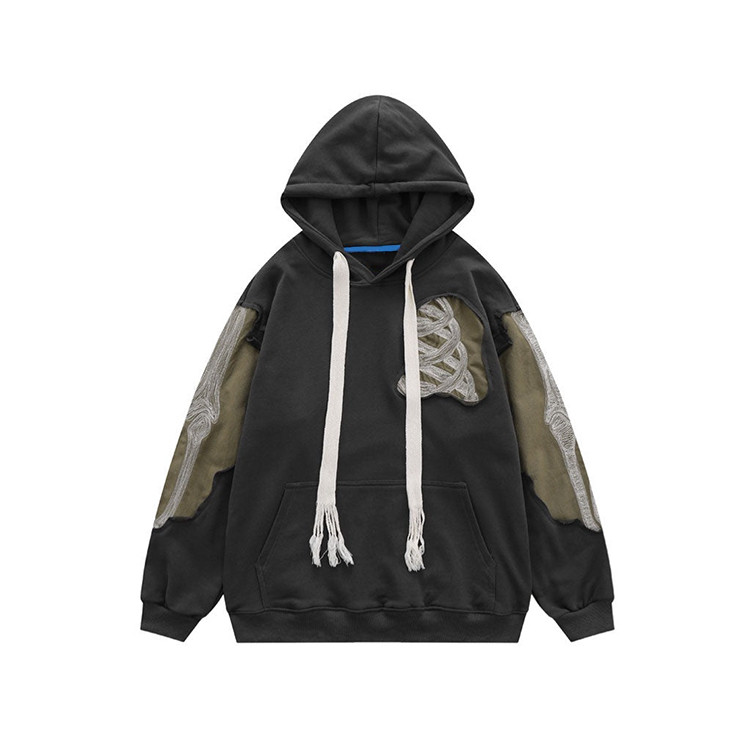 ripped hoodies logo embroidery patchwork hoodies
