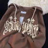 Custom mens drawstring 100% cotton drop shoulder hoodies baggy zip up puff printing hoodies
