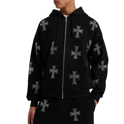 Custom Rhinestone Zip Up Hoodie Long Sleeve Oversized Gothic Hooded Sweatshirt Y2K Zip-Up Hooded Jacket