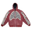 Custom zip up hoodies jacket vintage wash oversized cotton acid wash woven tapestry skeleton hoodie