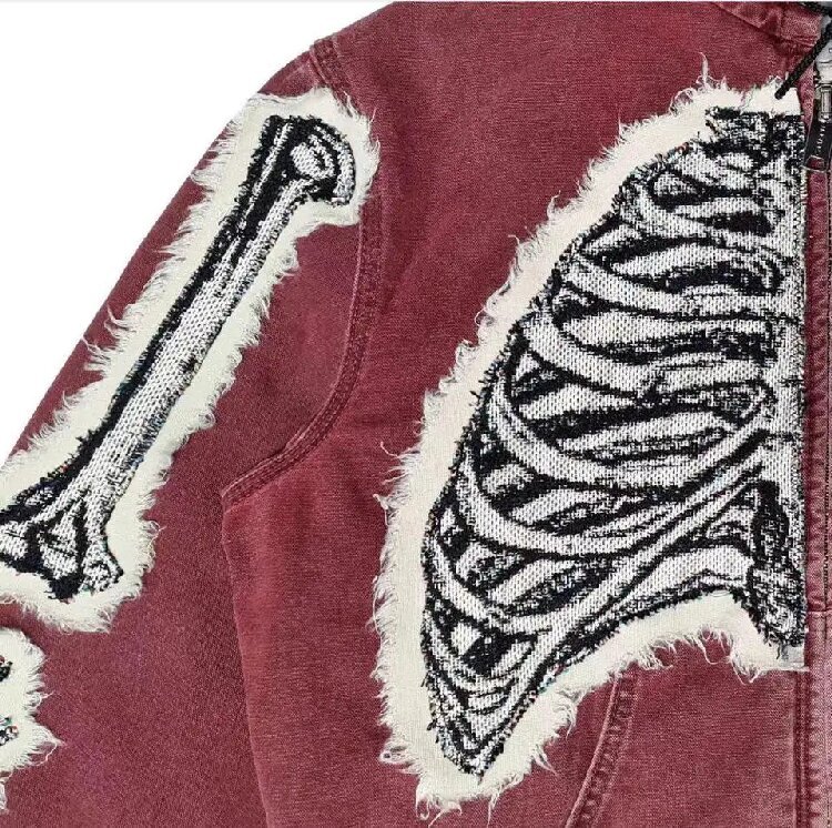  acid wash woven tapestry skeleton hoodie 
